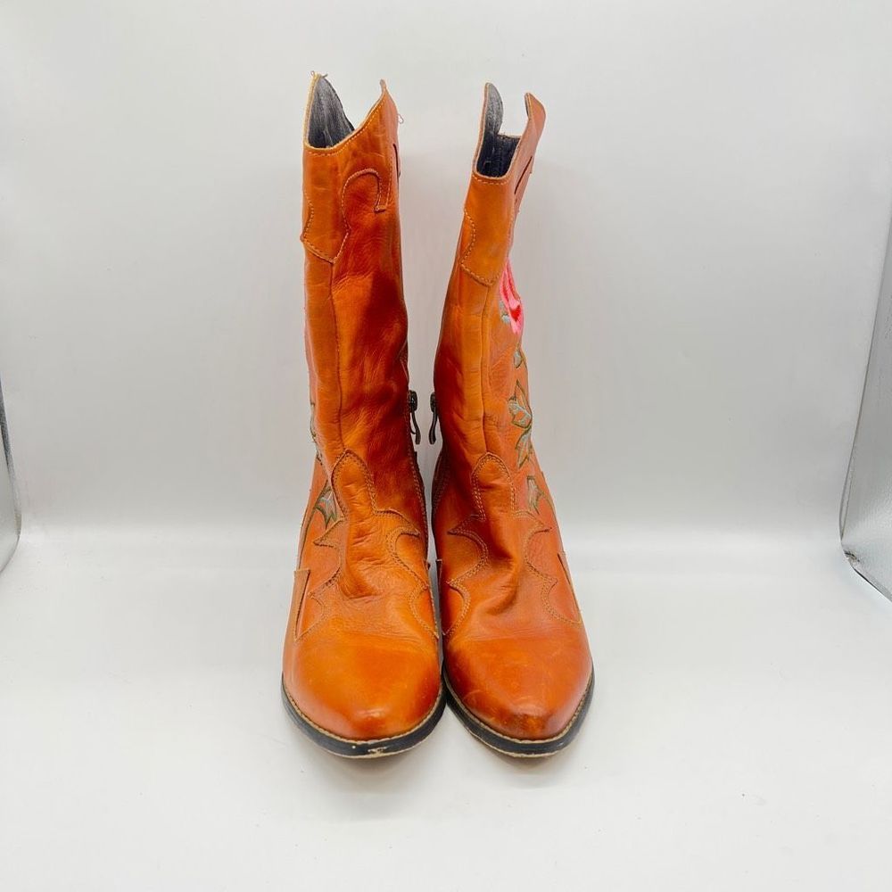 Orange Embroidered Ankle Boots - image 4